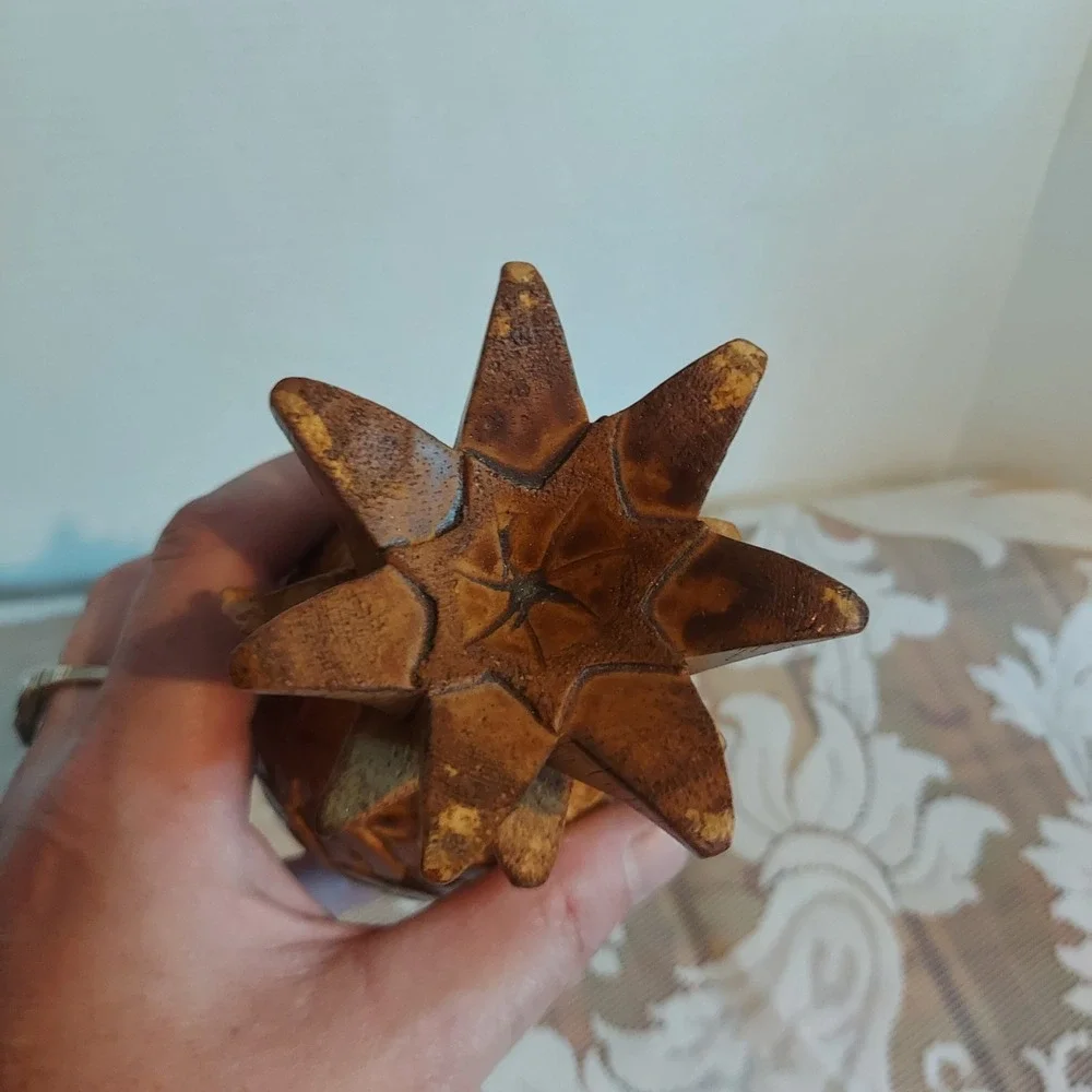 Vintage Hand Carved Wood Pineapple Figurine Tropical Tiki Decor 6x3.5 Inch